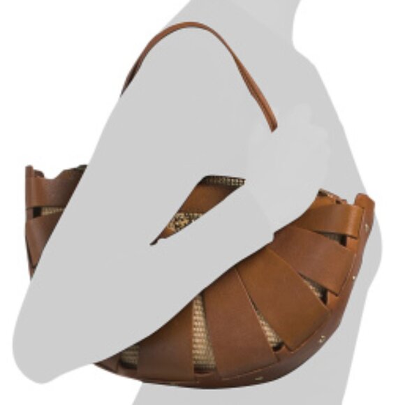 NWT✅ Pratesi Firenze Half Moon Leather & Straw Stud Details ✨ NWT & Dust Bag - Picture 6 of 17